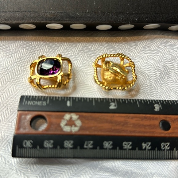 Swarovski Crystals Earrings clip-on vintage amethyst gold rope trim - Picture 3 of 6